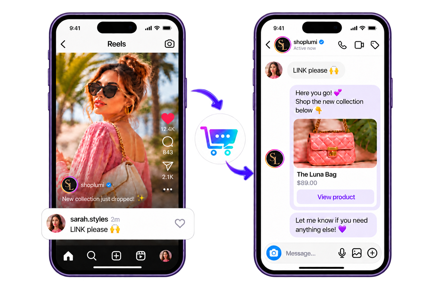 Instagram comment automatically converted into a product DM using CommentCart